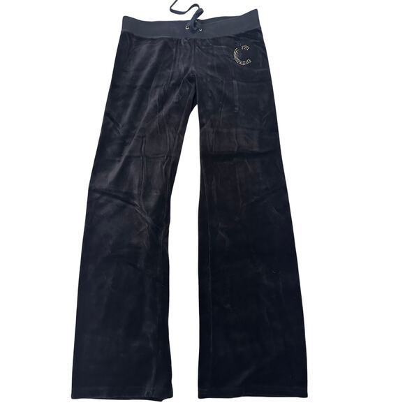 Y2K Vintage Made in America Juicy Couture Flare Track Pants USA Black Velvet, M - Picture 1 of 10